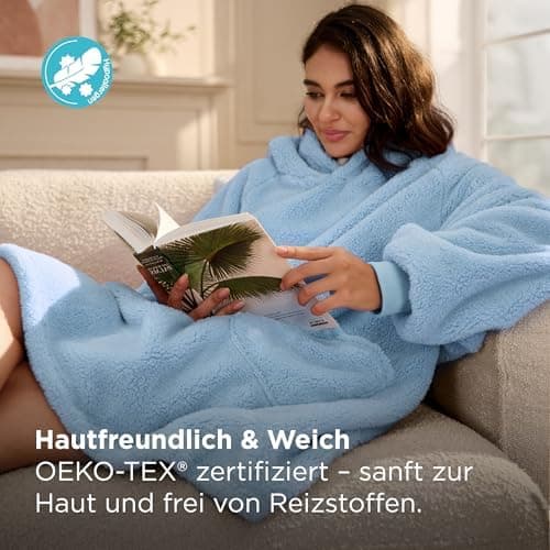 BEDSURE Hoodie Decke mit Ärmeln - Warme Kuschelpullover für Frauen - Tragbare Erwachsenendekke Grau OEKO-TEX 95x85 cm