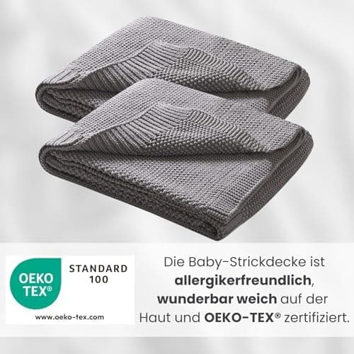 Oeko-Tex Wolle-Look Strickdecke Hellgrau Für Jungen Und Mädchen 70x100 - Wometo