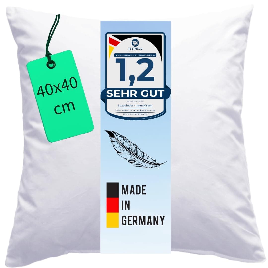 Luxusfeder Sofakissen 350g Feder Füllung - 100% Baumwolle Bezug - Öko-Tex
| Luxusfeder Sofakissen 40x40 cm - 350g Feder