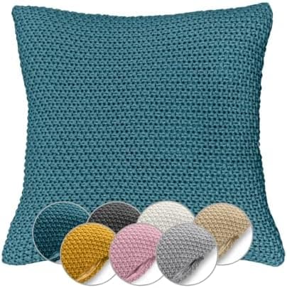 Wometo Oeko-TEX Sofakissenbezug Strick 45x45 türkis Petrol Reißverschluss warme weiche Kissenhülle OEKO-TEX STANDARD 100