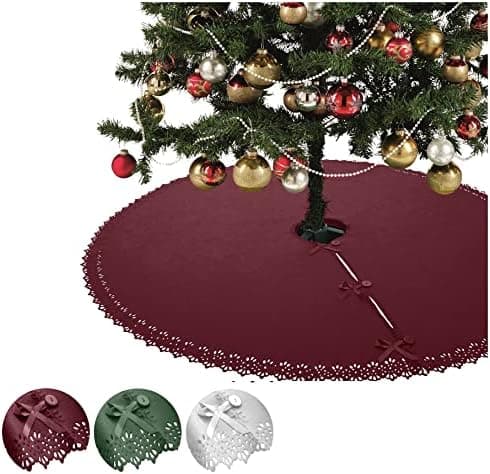 Christbaumdecke Wometo Ø 120 cmGrün – Satinbänder & Knöpfe – Romantisches Landhaus-Muster – Fleece, OEKO-TEX