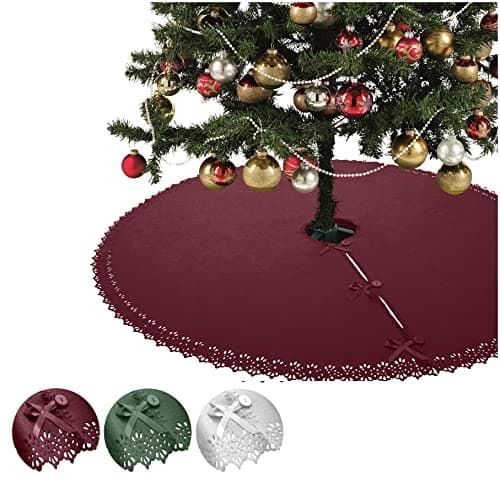 Christbaumdecke Wometo Ø 120 cmGrün – Satinbänder & Knöpfe – Romantisches Landhaus-Muster – Fleece, OEKO-TEX