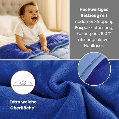 Wometo Plüsch Steppbettdecke Ganzjahresbedienung dunkelblau & blau – warme Winterdecke kuschelig & weich Oeko-TEX Zertif
