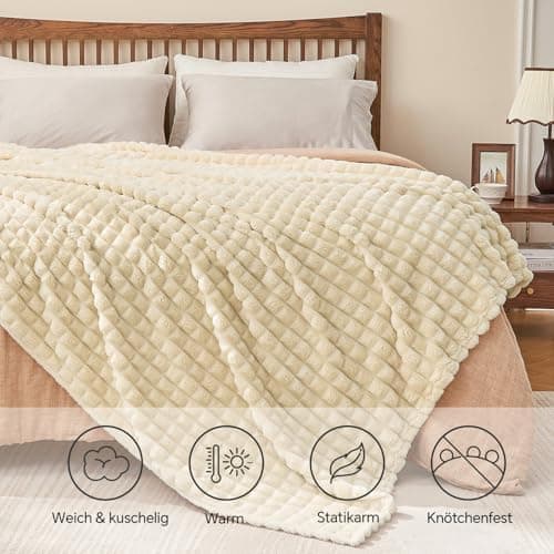 BEDELITE Flauschig Kuscheldecke Hellblau 125x150 für Sofa und Wohnzimmer OEKO-TEX STANDARD 100  
BEDELITE Hellblauer Fla