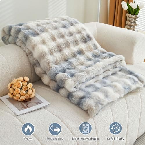 Kuscheldecke Milchsamt Blasen Decke Super Soft Warme Couchdecke 100 x 160cm White