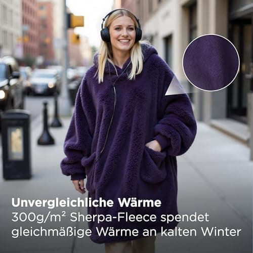 BEDSURE Hoodie Decke mit Ärmeln - Warme Kuschelpullover für Frauen - Tragbare Erwachsenendekke Grau OEKO-TEX 95x85 cm