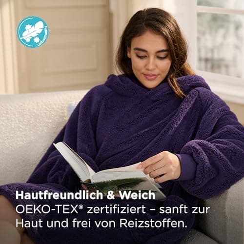 BEDSURE Hoodie Decke mit Ärmeln - Warme Kuschelpullover für Frauen - Tragbare Erwachsenendekke Grau OEKO-TEX 95x85 cm