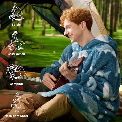 BEDSURE Hoodie Decke mit Ärmeln - Warme Kuschelpullover für Frauen - Tragbare Erwachsenendekke Grau OEKO-TEX 95x85 cm