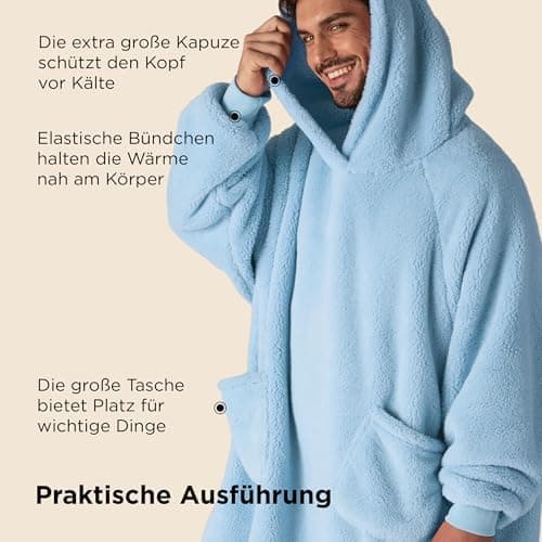 BEDSURE Hoodie Decke mit Ärmeln - Warme Kuschelpullover für Frauen - Tragbare Erwachsenendekke Grau OEKO-TEX 95x85 cm