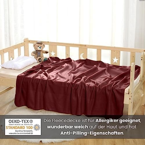 Wometo 2er Set Polar Fleecedecke OekoTex Lilaviolett Anti-Pilling Kettelrand