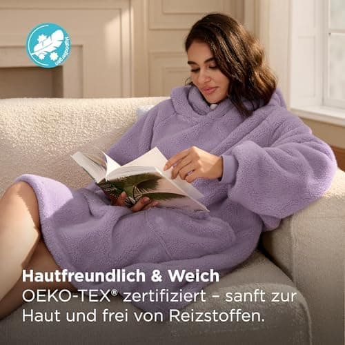 BEDSURE Hoodie Decke mit Ärmeln - Warme Kuschelpullover für Frauen - Tragbare Erwachsenendekke Grau OEKO-TEX 95x85 cm