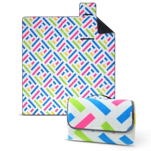 Eco-Line Nachhaltige Wasserdichte Picknickdecke XXL 100% Recycltes Fleece Outdoor-isoliert Streifen Blau HellblauGrün Wa
