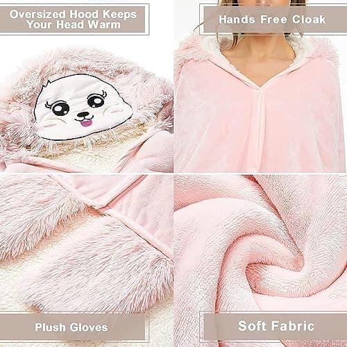 Rosa Sherpa Fleece Ärmeldecke für Frauen als Geschenk(te) warm und weich 152x125cm