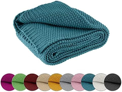 Wometo Kuscheldecke Strick Warme und Weiche Strickdecke OekoTex 140x190TürkisPetrol