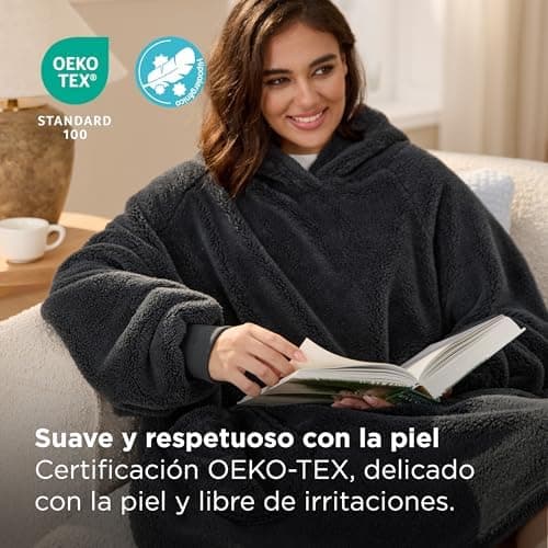 BEDSURE Hoodie Decke mit Ärmeln - Warme Kuschelpullover für Frauen - Tragbare Erwachsenendekke Grau OEKO-TEX 95x85 cm