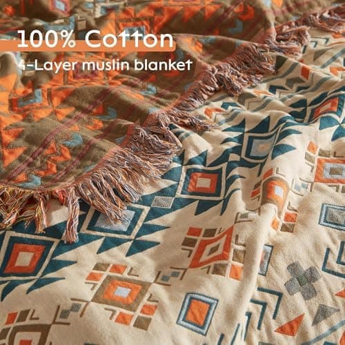 SOFTEXLY Boho Decke – Kuschelige Tagesdecke & Bettüberwurf 150x200cm, Aesthetic Design & Doppelseitige Musselin, Ideal f