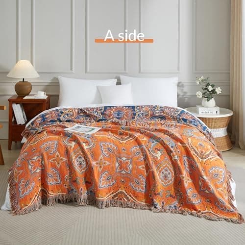 SOFTEXLY Boho Decke – Kuschelige Tagesdecke & Bettüberwurf 150x200cm, Aesthetic Design & Doppelseitige Musselin, Ideal f