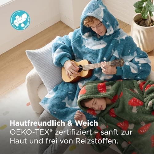 BEDSURE Hoodie Decke mit Ärmeln - Warme Kuschelpullover für Frauen - Tragbare Erwachsenendekke Grau OEKO-TEX 95x85 cm