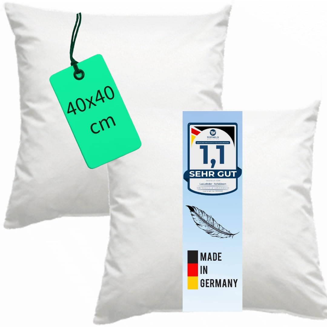 Luxusfeder 2er Sofakissen - Daunen Füllung 300g - 100% Baumwolle Bezughülle - Öko-Tex 

Luxusfeder 2er Sofakissen - Daun