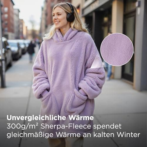 BEDSURE Hoodie Decke mit Ärmeln - Warme Kuschelpullover für Frauen - Tragbare Erwachsenendekke Grau OEKO-TEX 95x85 cm