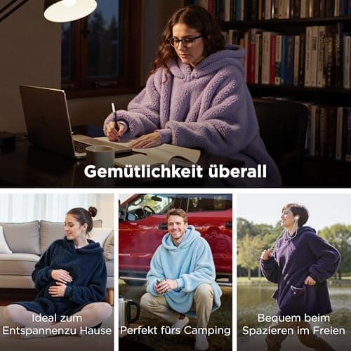 BEDSURE Hoodie Decke mit Ärmeln - Warme Kuschelpullover für Frauen - Tragbare Erwachsenendekke Grau OEKO-TEX 95x85 cm
