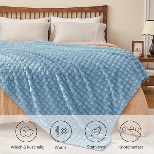 BEDELITE Flauschig Kuscheldecke Hellblau 125x150 für Sofa und Wohnzimmer OEKO-TEX STANDARD 100  
BEDELITE Hellblauer Fla