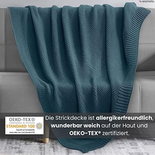 Wometo Kuscheldecke Strick Warme und Weiche Strickdecke OekoTex 140x190TürkisPetrol
