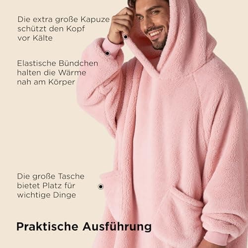 BEDSURE Hoodie Decke mit Ärmeln - Warme Kuschelpullover für Frauen - Tragbare Erwachsenendekke Grau OEKO-TEX 95x85 cm