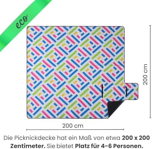 Eco-Line Nachhaltige Wasserdichte Picknickdecke XXL 100% Recycltes Fleece Outdoor-isoliert Streifen Blau HellblauGrün Wa