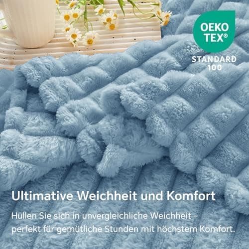 BEDELITE Flauschig Kuscheldecke Hellblau 125x150 für Sofa und Wohnzimmer OEKO-TEX STANDARD 100  
BEDELITE Hellblauer Fla
