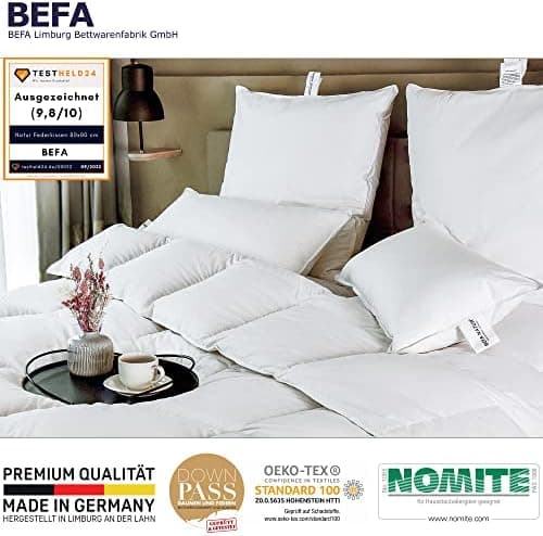 BEFA NATUR Federkissen 40x80 cm extra fest für Allergiker | Kopfkissen Set 100% Federn | 1500g Füllgewicht/Stück | Tierw