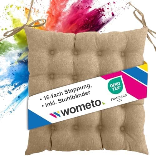 Wometo Sitzkissen Stuhl - dunkelgrau Oeko-TEX Sitzpolster mit Bändern für Indoor und Outdoor OEKO-TEX STANDARD 100  
Wom