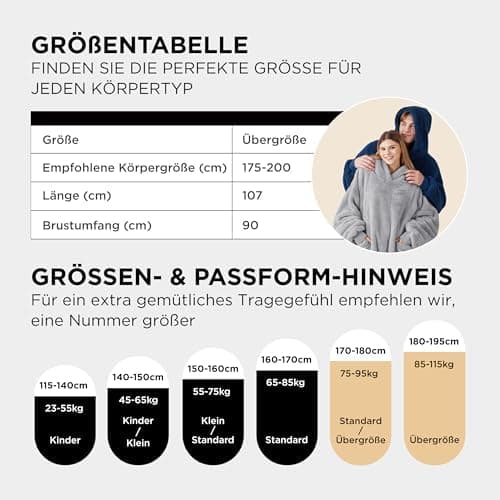 BEDSURE Hoodie Decke mit Ärmeln - Warme Kuschelpullover für Frauen - Tragbare Erwachsenendekke Grau OEKO-TEX 95x85 cm