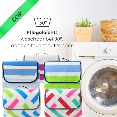 Eco-Line Nachhaltige Wasserdichte Picknickdecke XXL 100% Recycltes Fleece Outdoor-isoliert Streifen Blau HellblauGrün Wa