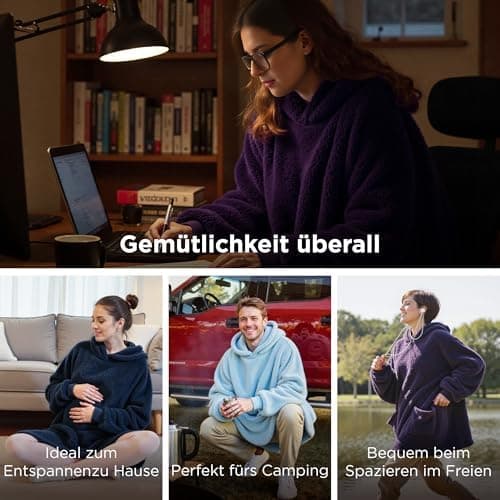 BEDSURE Hoodie Decke mit Ärmeln - Warme Kuschelpullover für Frauen - Tragbare Erwachsenendekke Grau OEKO-TEX 95x85 cm