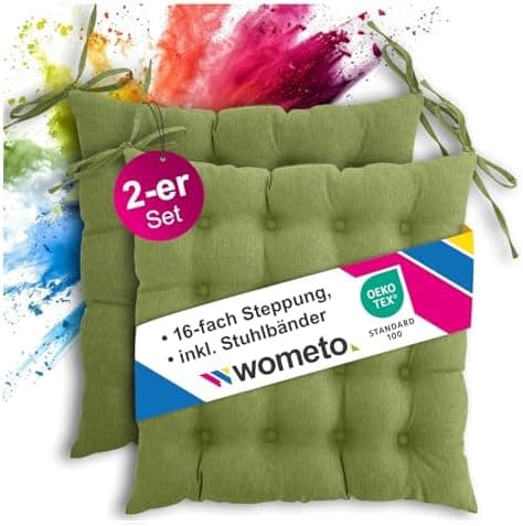 Wometo 4er Set Sitzkissen Stuhl OekoTex - beigeh ConfigurationManager Stuhlkissen Funktionales Polster mit Bändern OEKO-