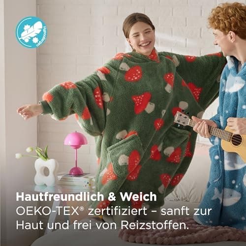 BEDSURE Hoodie Decke mit Ärmeln - Warme Kuschelpullover für Frauen - Tragbare Erwachsenendekke Grau OEKO-TEX 95x85 cm