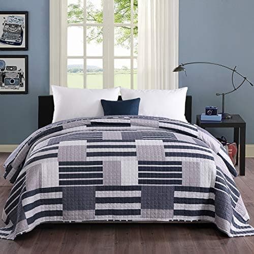 WOLTU Steppdecke 150x200 cm, Patchwork Design, Blau+Weiß, Mikrofaser, Global Recycled Standard, Gebrauchstester und qual