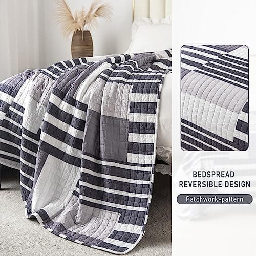 WOLTU Steppdecke 150x200 cm, Patchwork Design, Blau+Weiß, Mikrofaser, Global Recycled Standard, Gebrauchstester und qual