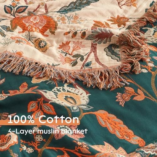 SOFTEXLY Boho Decke – Kuschelige Tagesdecke & Bettüberwurf 150x200cm, Aesthetic Design & Doppelseitige Musselin, Ideal f