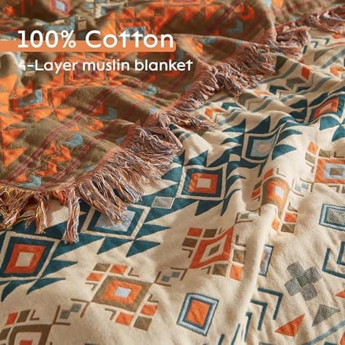 SOFTEXLY Boho Decke – Kuschelige Tagesdecke & Bettüberwurf 150x200cm, Aesthetic Design & Doppelseitige Musselin, Ideal f