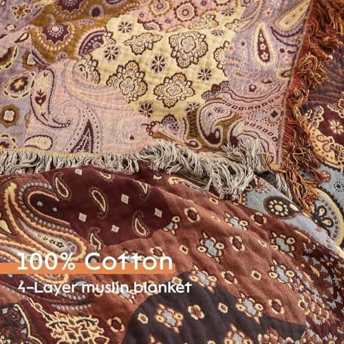 SOFTEXLY Boho Decke – Kuschelige Tagesdecke & Bettüberwurf 150x200cm, Aesthetic Design & Doppelseitige Musselin, Ideal f