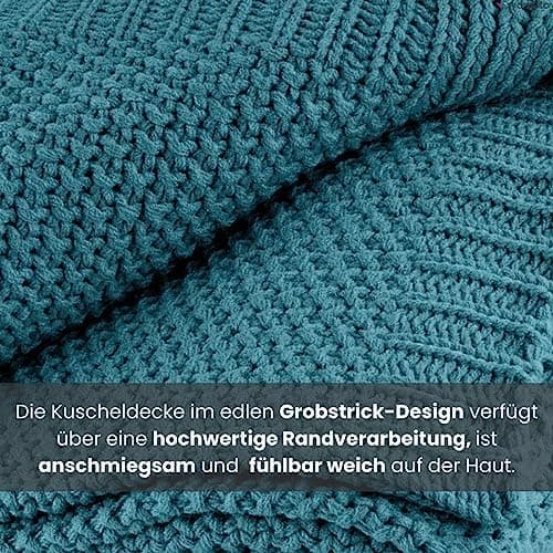 Wometo Kuscheldecke Strick Warme und Weiche Strickdecke OekoTex 140x190TürkisPetrol