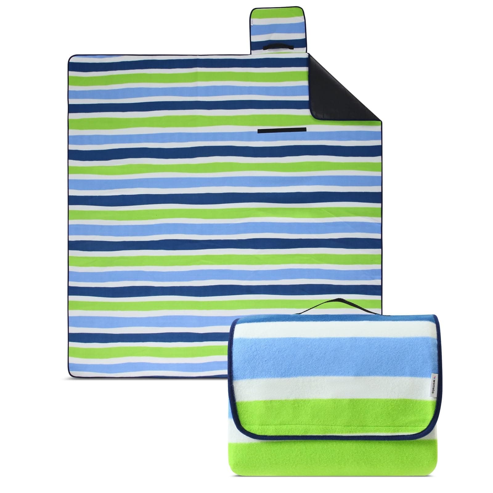 Eco-Line Nachhaltige Wasserdichte Picknickdecke XXL 100% Recycltes Fleece Outdoor-isoliert Streifen Blau HellblauGrün Wa