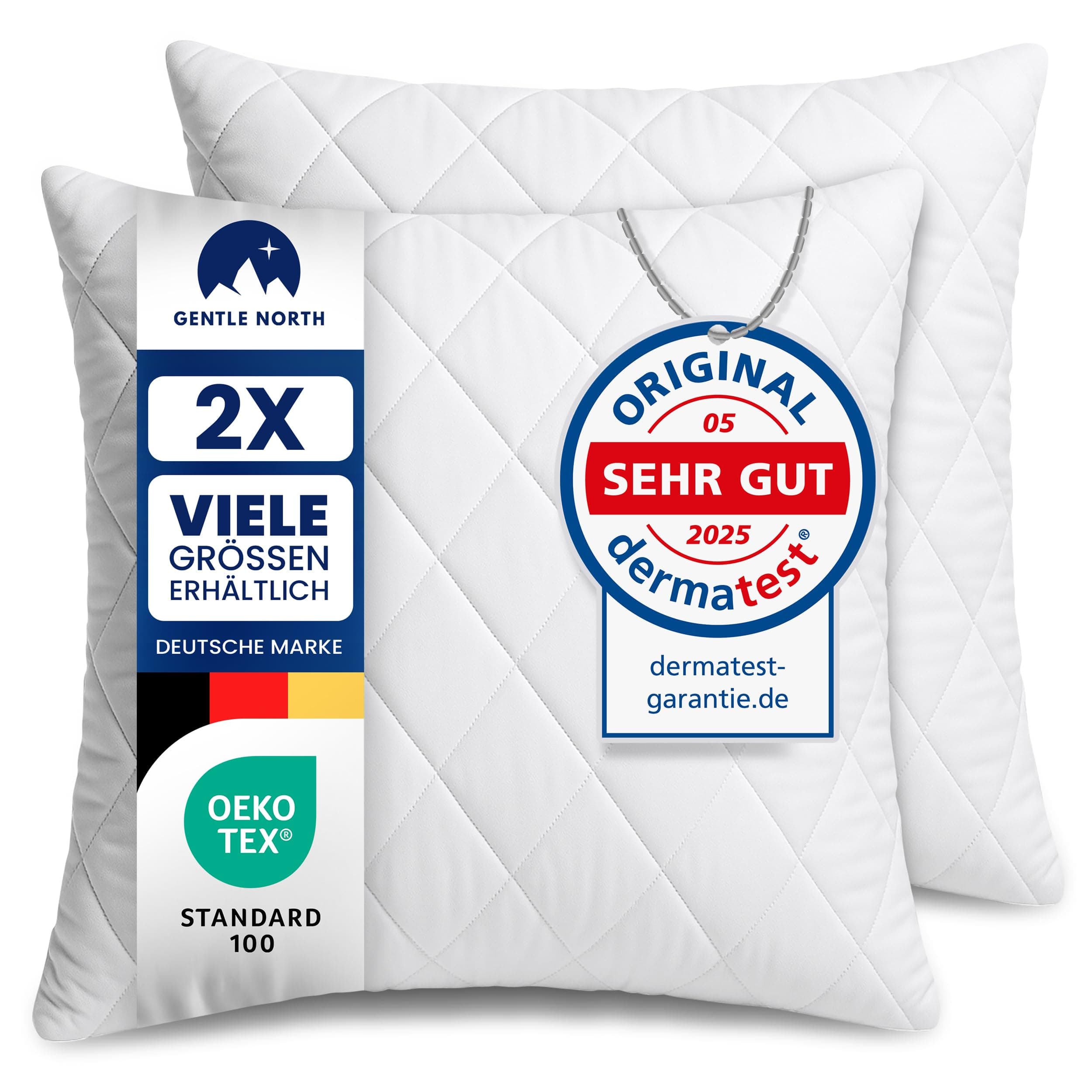 Polyester Kopfkissen (40x40 cm groß) - Weiß - Zierkissen für Couch und Sofa - Waschbar bis 60° - Ökotex - 2er Set Kissen