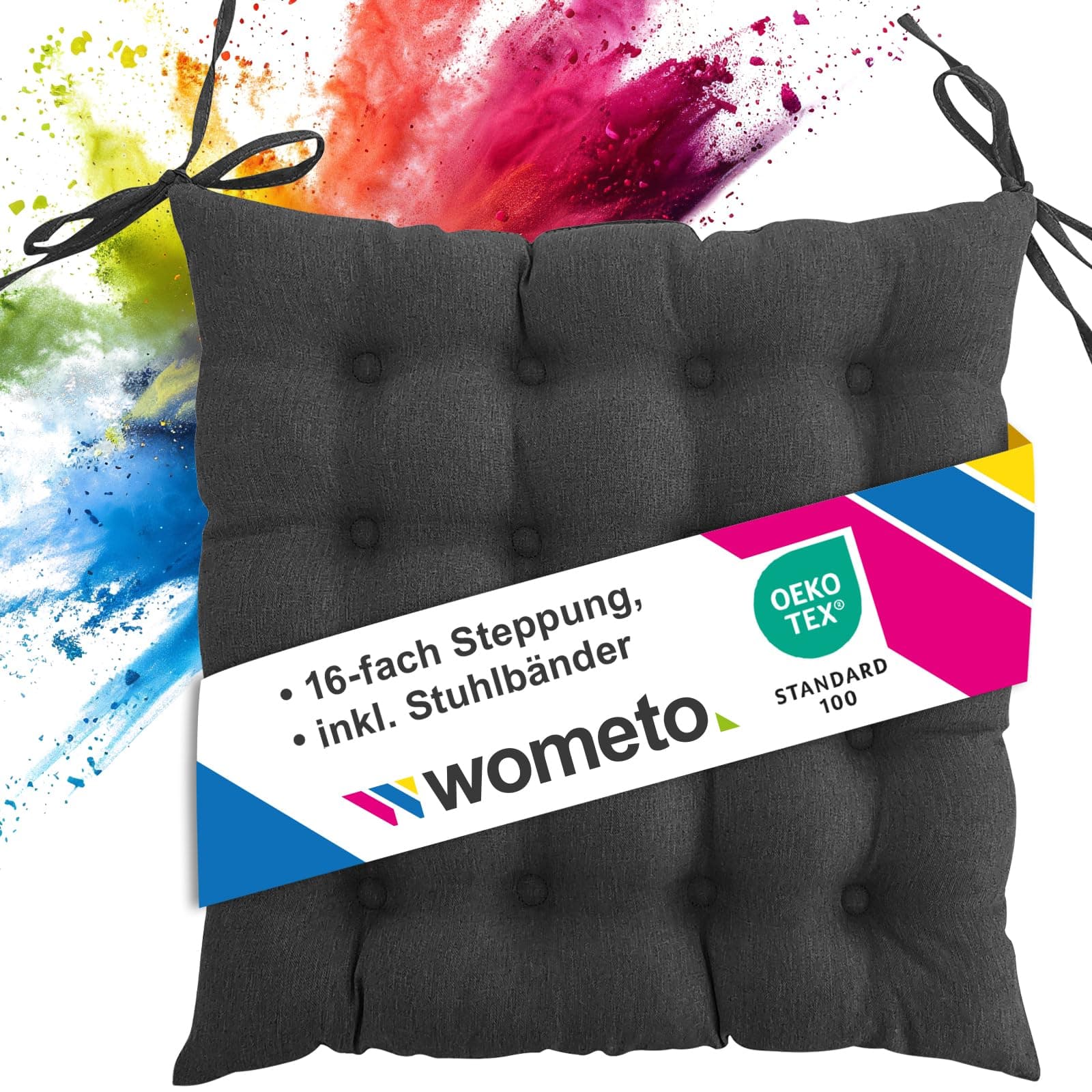 Wometo Sitzkissen Stuhl - dunkelgrau Oeko-TEX Sitzpolster mit Bändern für Indoor und Outdoor OEKO-TEX STANDARD 100  
Wom