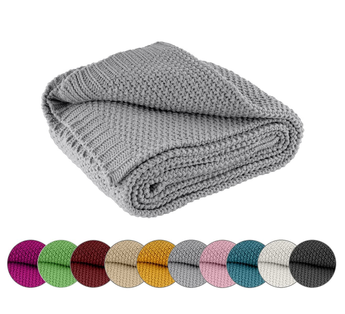 Wometo Kuscheldecke Strick warme weiche Strickmuster grau 140x190 OEKO-TEX