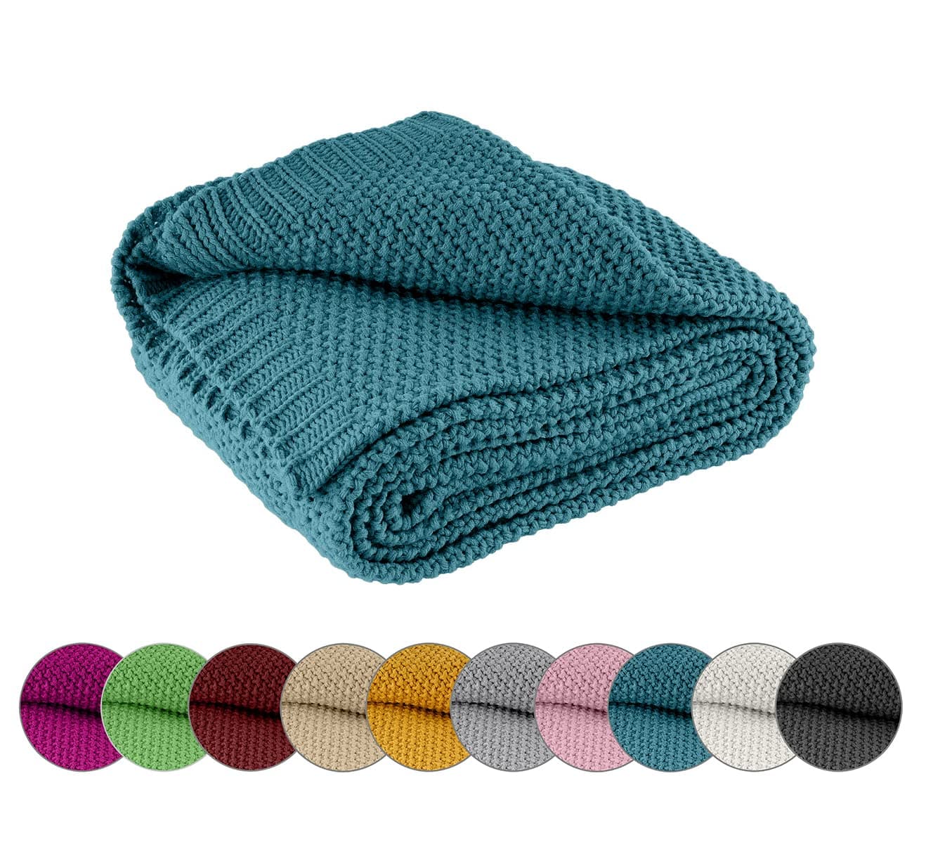 Wometo Kuscheldecke Strick Warme und Weiche Strickdecke OekoTex 140x190TürkisPetrol