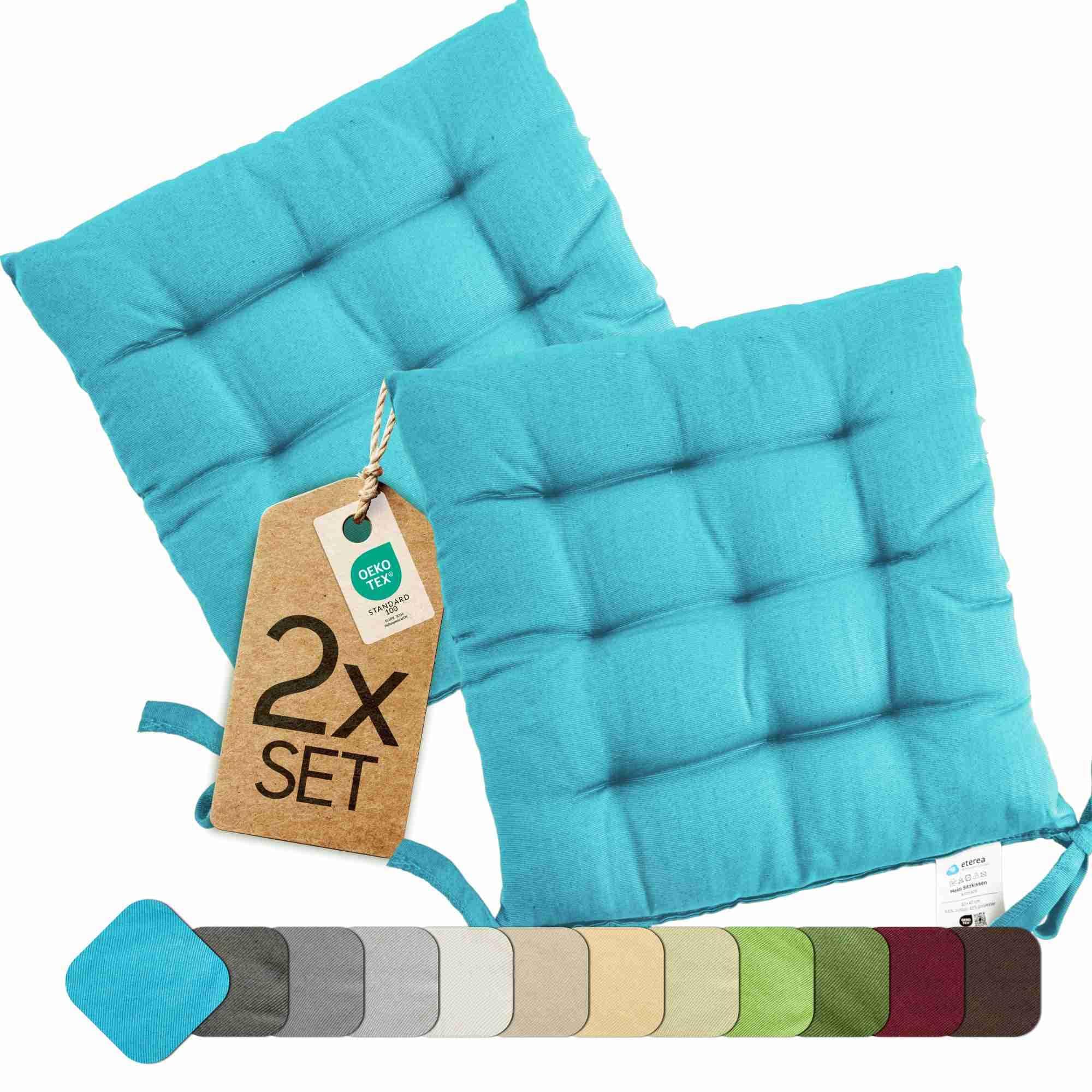 Etérea Türkiswaschbares Sitzkissen Stuhl 40x40 2er Set Inneneinbau - Outdoor & Indoor - OEKO-TEX Made in Green